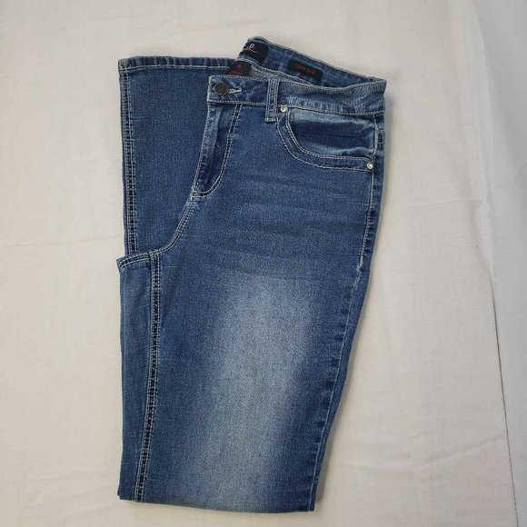 Earl Womens Boot Cut Jeans Blue Whiskered Embroidered Medium Wash Denim 10 - Picture 6 of 12
